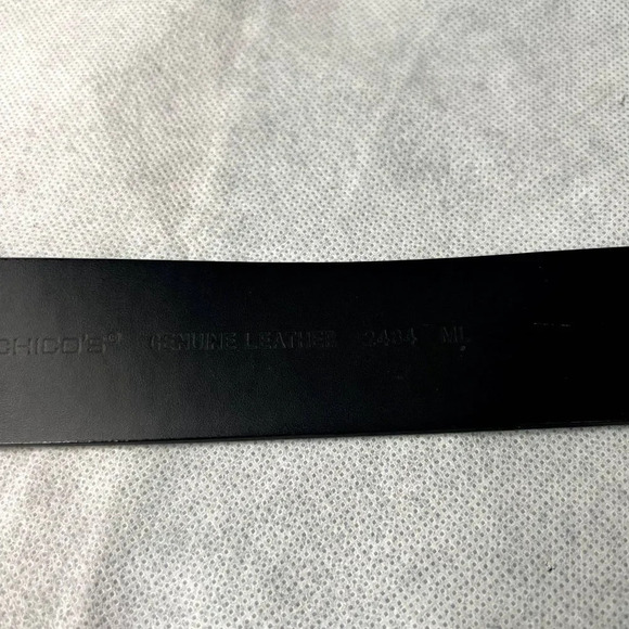 Chico's Black Leather Adjustable Belt 2484 Tribal Metal‎ Buckle & Tab M/L - Picture 6 of 7